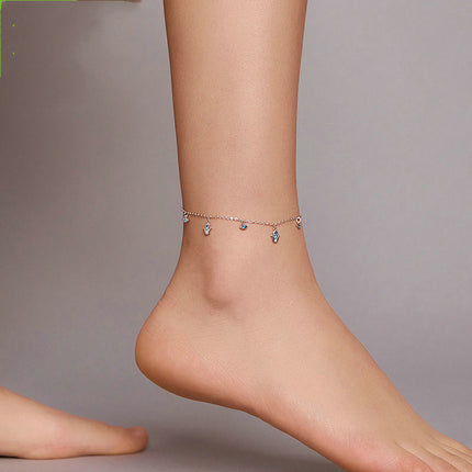 Simple Angel Style Sterling Silver Anklet with Gem Inlay