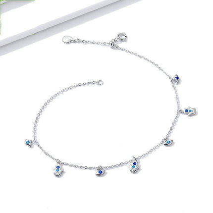 Simple Angel Style Sterling Silver Anklet with Gem Inlay