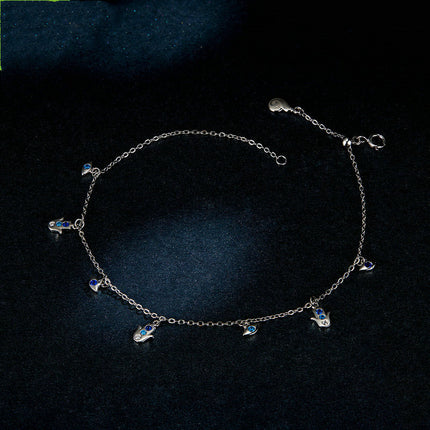 Simple Angel Style Sterling Silver Anklet with Gem Inlay