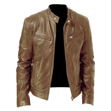 Men’s PU Leather Sports Jacket – Loose Fit Zipper Outerwear