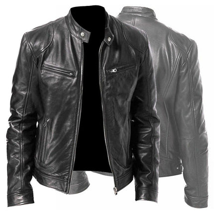 Men’s PU Leather Sports Jacket – Loose Fit Zipper Outerwear