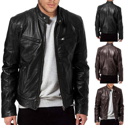 Men’s PU Leather Sports Jacket – Loose Fit Zipper Outerwear