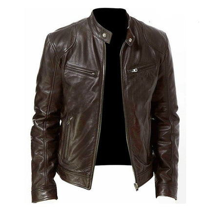 Men’s PU Leather Sports Jacket – Loose Fit Zipper Outerwear