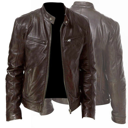 Men’s PU Leather Sports Jacket – Loose Fit Zipper Outerwear