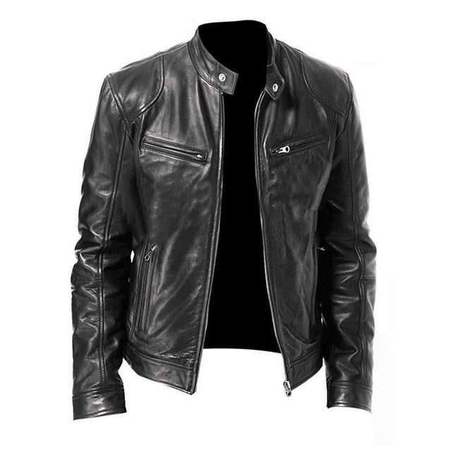 Men’s PU Leather Sports Jacket – Loose Fit Zipper Outerwear