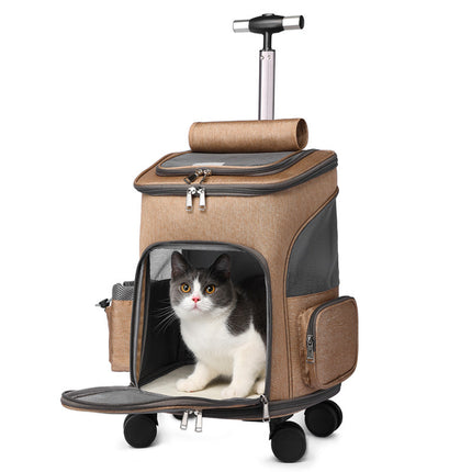 Space Capsule Trolley Pet Carrier Backpack for Cats & Small Dogs – Airline-Friendly, Breathable & Durable Design