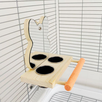 Parrot Puzzle Stand with Food Cup & Mirror – Stainless Steel Claw-Grinding Bird Toy