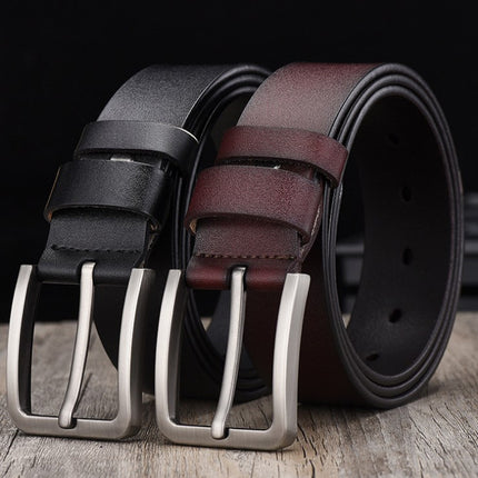 Men’s Vintage Cowhide Leather Belt – Wide 3.8cm Pin Buckle Casual Jean Belt
