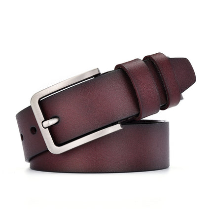 Men’s Vintage Cowhide Leather Belt – Wide 3.8cm Pin Buckle Casual Jean Belt