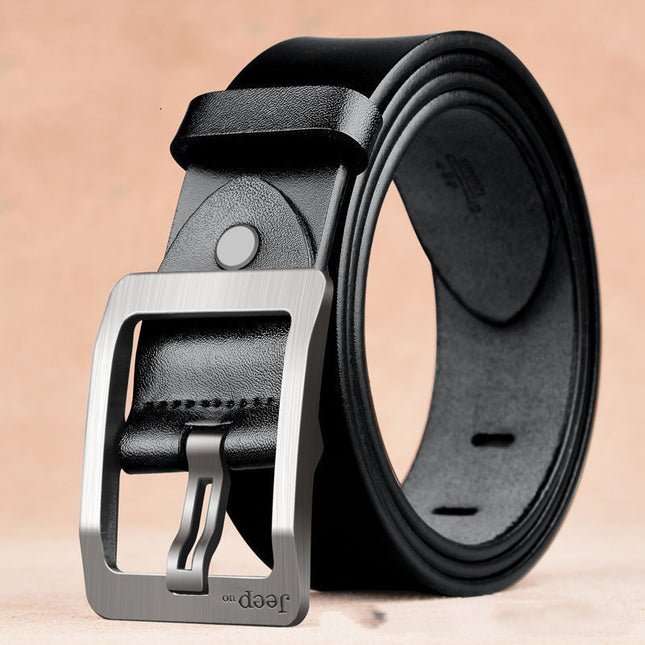 Men’s Retro Style Cowhide Leather Belt with Solid Alloy Pintle Buckle