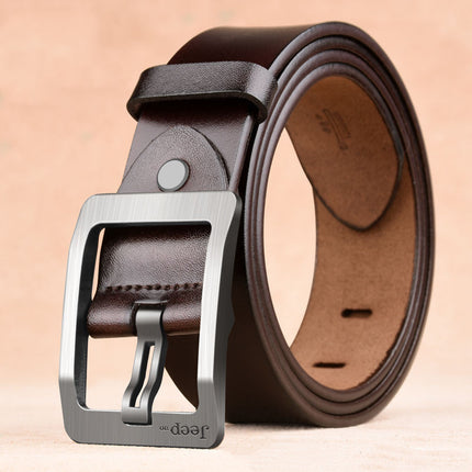 Men’s Retro Style Cowhide Leather Belt with Solid Alloy Pintle Buckle