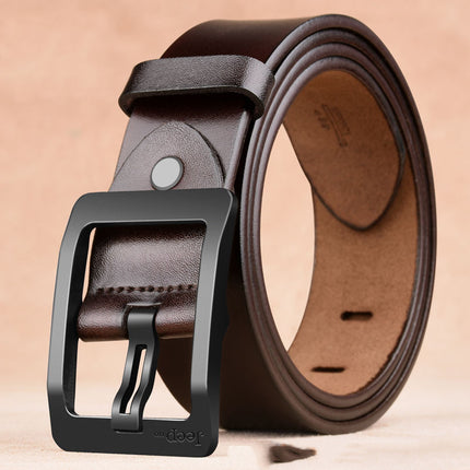 Men’s Retro Style Cowhide Leather Belt with Solid Alloy Pintle Buckle