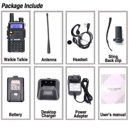 Baofeng UV-5R Multi-Band Walkie Talkie – VHF/UHF Dual Antenna Two-Way Radio