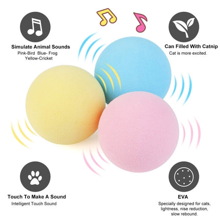 Interactive Sound Cat Toy Ball – Touch-Activated with Optional Catnip Slot