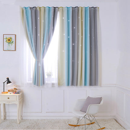 Rainbow Star-Cutout Blackout Curtain – 3-Layer Thermal Insulated Girls’ Room Window Panel