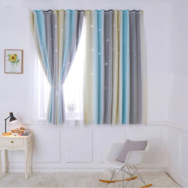 Rainbow Star-Cutout Blackout Curtain – 3-Layer Thermal Insulated Girls’ Room Window Panel