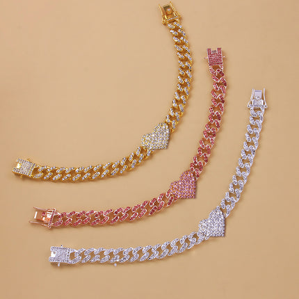 Diamond Heart Cuban Anklet – Rhinestone Electroplated Fashion Jewelry