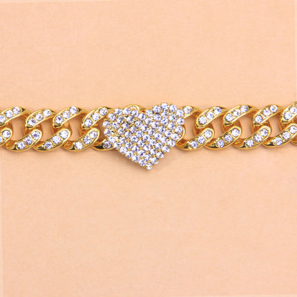 Diamond Heart Cuban Anklet – Rhinestone Electroplated Fashion Jewelry