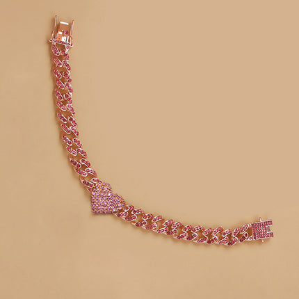 Diamond Heart Cuban Anklet – Rhinestone Electroplated Fashion Jewelry