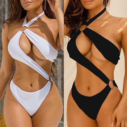 New Sexy One-Piece Bikini Swimsuit – Three-Color Hollow Metal Ring Strap Design