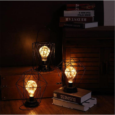 Minimalist Hollow Iron Table Lamp – Creative Wine Bottle Design with Copper Wire Lights