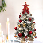 60cm Tabletop Flocked Christmas Tree with Ornaments & LED String Lights – Burlap Base Mini Holiday Decor