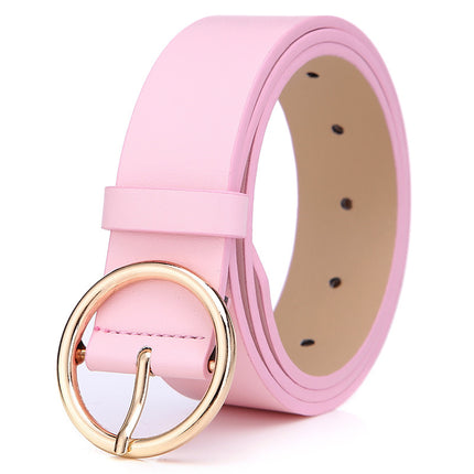 Women’s Round Pin Buckle PU Leather Belt – Korean Style Fashion Waist Belt