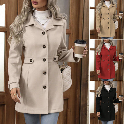 Women’s Medium-Length Commuter Coat – Elegant Polyester Temperament Jacket