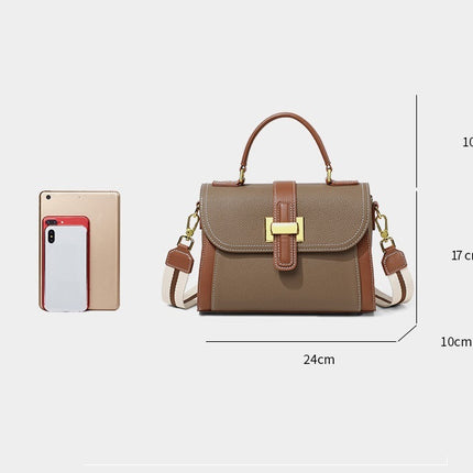 Street Trend Genuine Leather Horizontal Square Handbag with Contrast Color