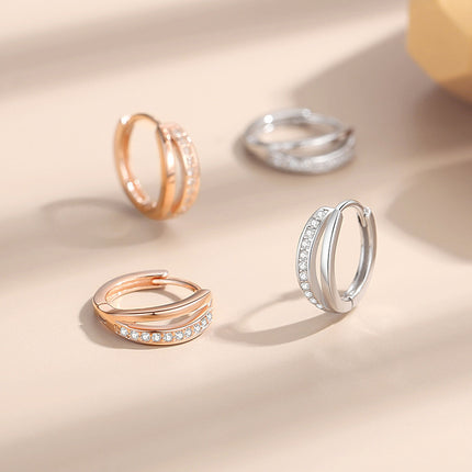 925 Silver Diamond Treatment Earrings in White and Rose Gold