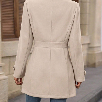 Women’s Medium-Length Commuter Coat – Elegant Polyester Temperament Jacket