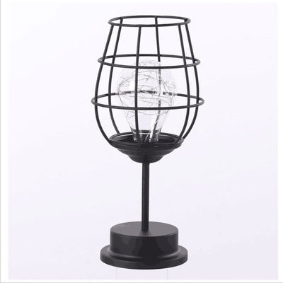Minimalist Hollow Iron Table Lamp – Creative Wine Bottle Design with Copper Wire Lights