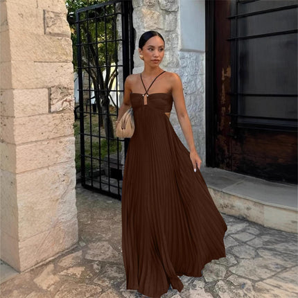 Women’s High-Waist Tube Top Maxi Dress – Solid Color Large Swing Long Dress