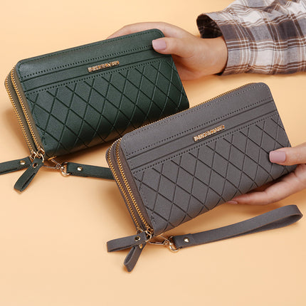 Women’s Double Zipper Long PU Leather Wallet – Multiple Card Slots