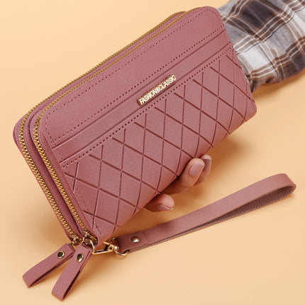 Women’s Double Zipper Long PU Leather Wallet – Multiple Card Slots
