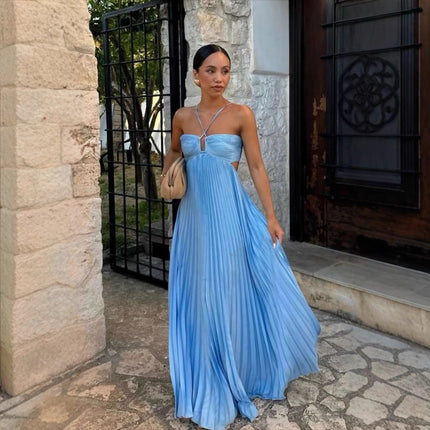 Women’s High-Waist Tube Top Maxi Dress – Solid Color Large Swing Long Dress