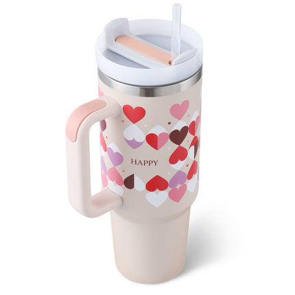 40oz Insulated Tumbler with Handle, Straw & Spill-Proof Lid