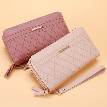Women’s Double Zipper Long PU Leather Wallet – Multiple Card Slots