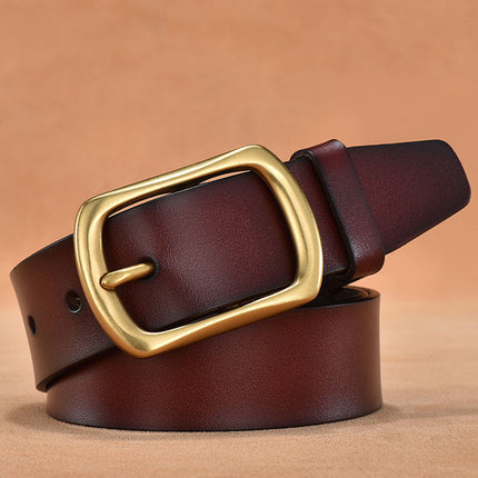 Vintage Cowhide Pin Buckle Belt – Oval Alloy Buckle Casual Leather Belt