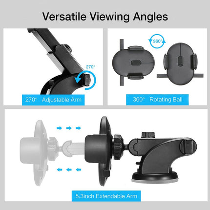 Car Phone Holder with Long Rod & Telescopic Arm – Suction Cup Dashboard Mount