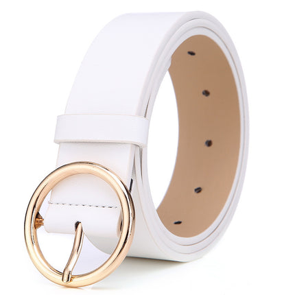 Women’s Round Pin Buckle PU Leather Belt – Korean Style Fashion Waist Belt