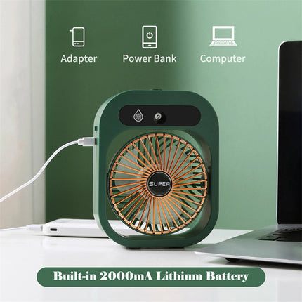 USB Rechargeable Portable Desk Misting Fan with 3-Speed Cooling & Humidifier