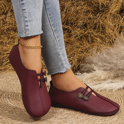 Women’s Casual Low-Top Flat Shoes – PU Leather Shallow Mouth Comfort Flats