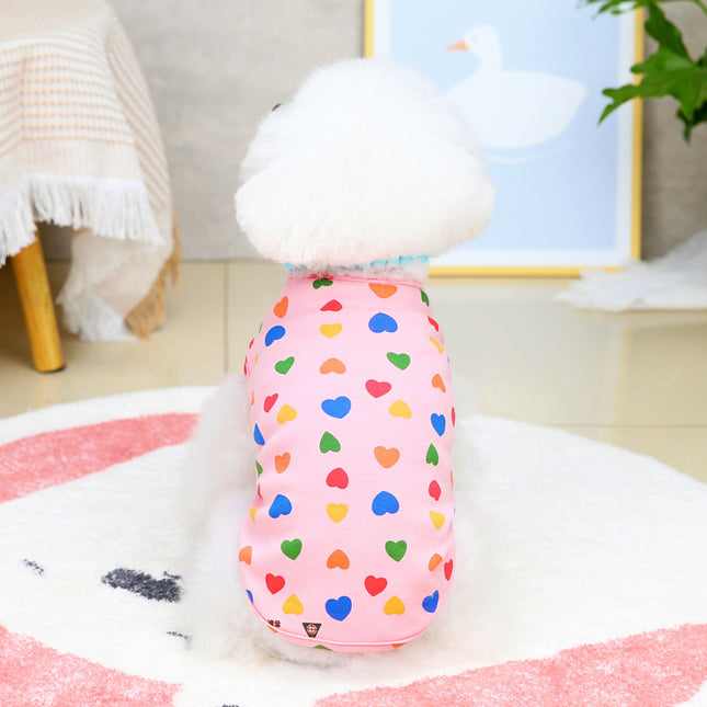Peach Print Cotton Pet Vest – Soft Leisure Style Dog Clothing (White & Pink Variants)