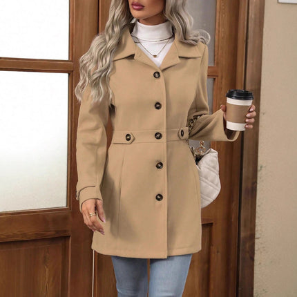 Women’s Medium-Length Commuter Coat – Elegant Polyester Temperament Jacket