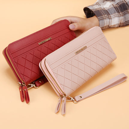 Women’s Double Zipper Long PU Leather Wallet – Multiple Card Slots