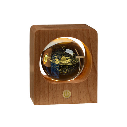 Crystal Ball LED Night Light – Stepless Dimming Wooden Base Decorative Lamp