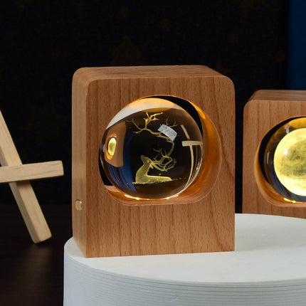 Crystal Ball LED Night Light – Stepless Dimming Wooden Base Decorative Lamp