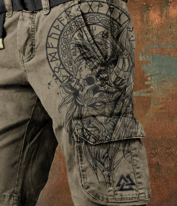 Men’s Straight Fit Digital Print Cargo Shorts – Mid Waist Summer Overalls