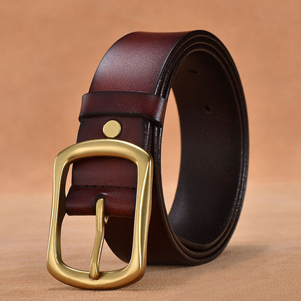 Vintage Cowhide Pin Buckle Belt – Oval Alloy Buckle Casual Leather Belt